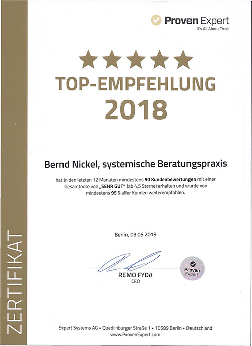 Zertifikat Top Empfehlung 2018